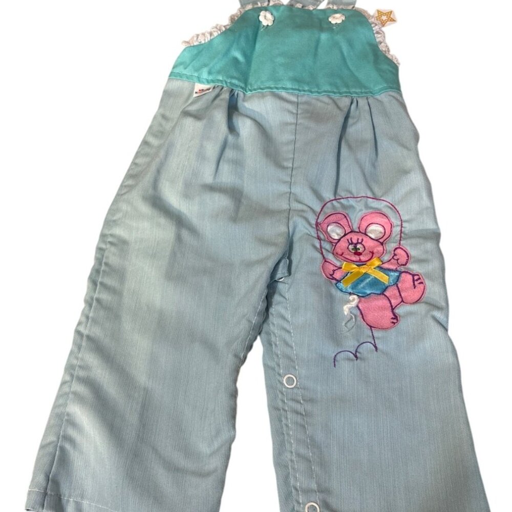 Vintage Krazy Kritters Infant Overalls 18M Blue & Turquoise Cotton Romper With P